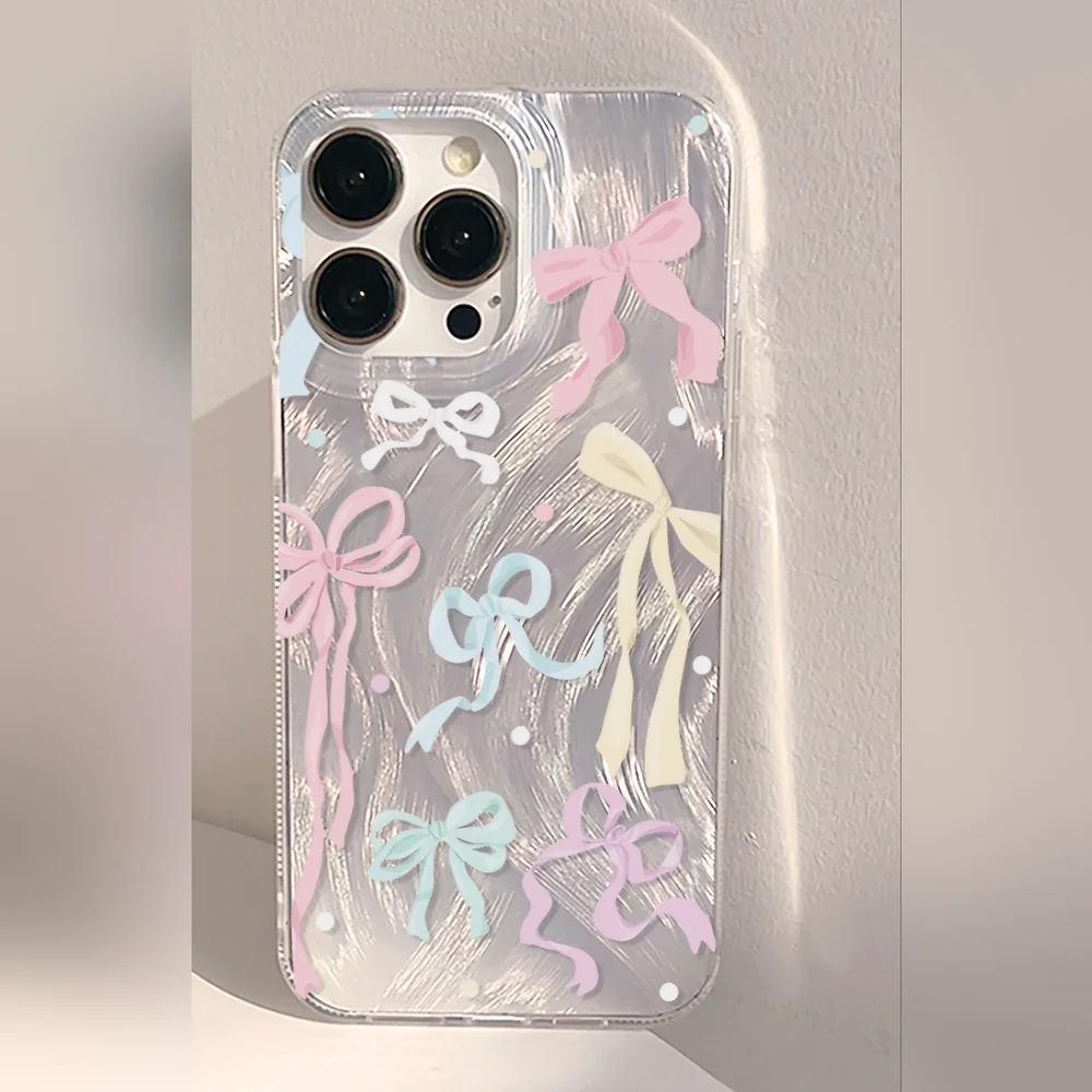Brand new Apple IPhone 16 Pro Max Silver Colorful Bow Silicone Phone case